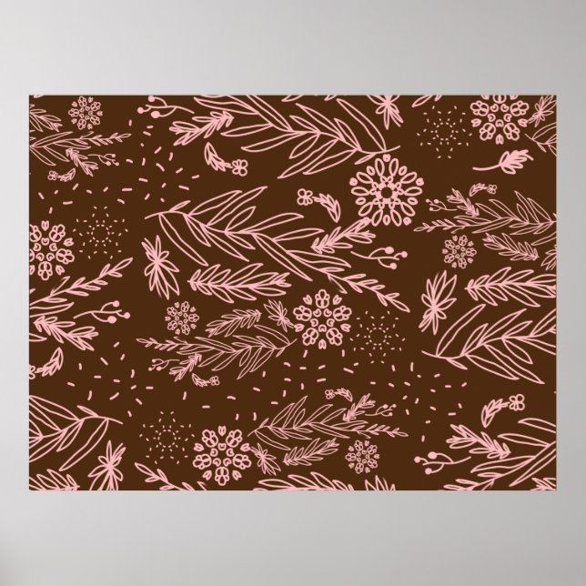 Rose Gold Brown Botanical Doodle Pattern Poster (Front)