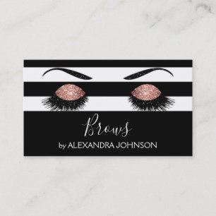 Rose Gold Brows with Black and White Stripe Business Card