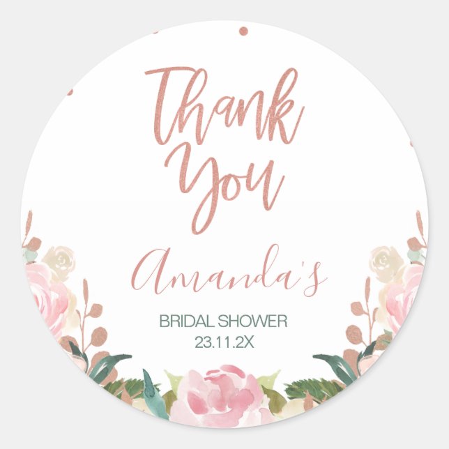 Rose Gold Brunch Bubbly Bridal Shower Favour Classic Round Sticker (Front)