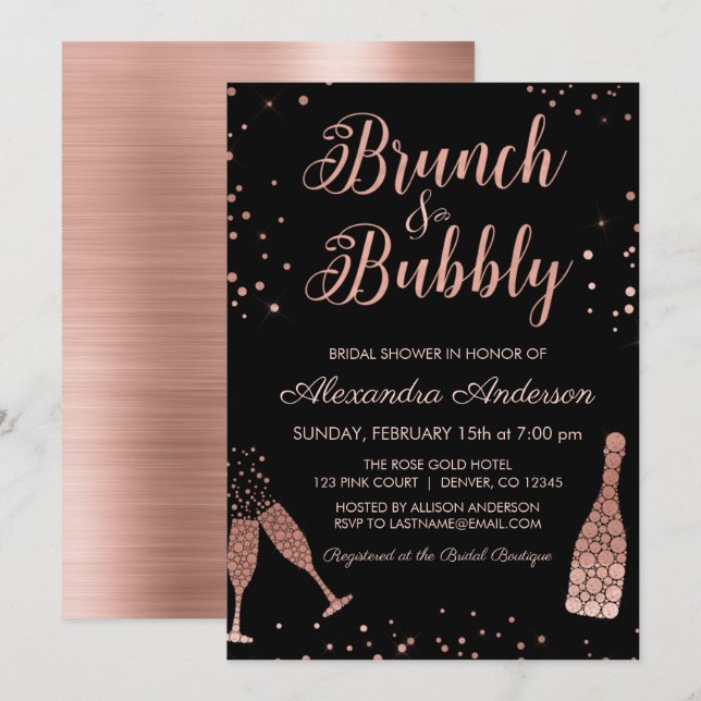 Rose Gold Brunch & Bubbly Bridal Shower Invitation (Front/Back)