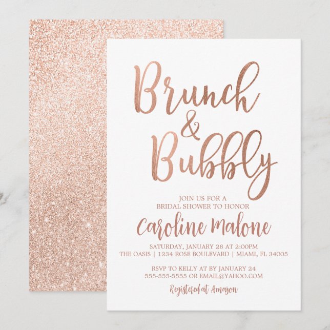 Rose Gold Brunch & Bubbly Bridal Shower Invitation (Front/Back)