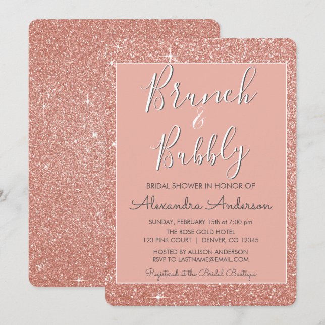 Rose Gold Brunch & Bubbly Bridal Shower Invitation (Front/Back)