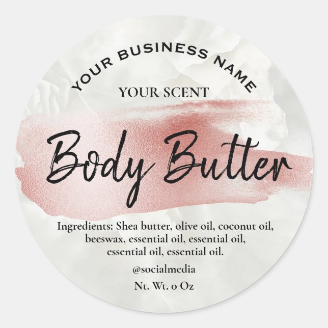 Rose Gold Brush Accent Marble Body Butter Labels (Front)