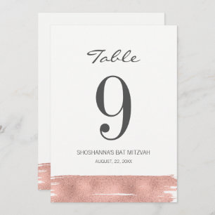 Rose Gold Brush Bat Mitzvah Table Number Card