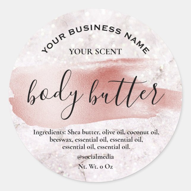 Rose Gold Brush Glitter Body Butter Labels (Front)