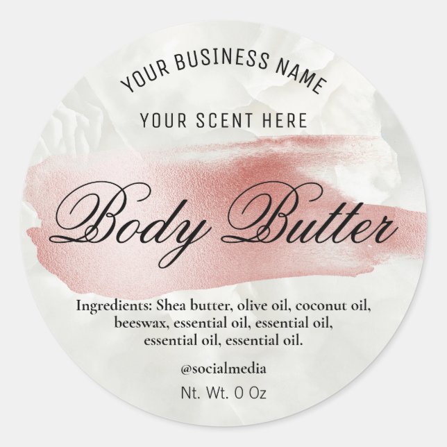 Rose Gold Brush Marble Body Butter Labels (Front)