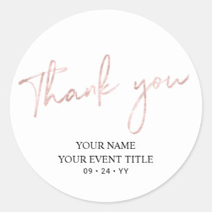 Rose Gold Brush Script Birthday Party Thank you Classic Round Sticker