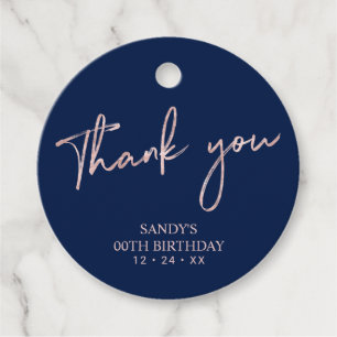Rose Gold Brush Script Birthday Party Thank you Favour Tags