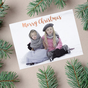 Rose Gold Brush Script Christmas Holiday Photo Card