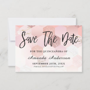 Rose Gold Brush Script Quinceanera Save The Date