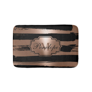 Rose Gold Brush Stripes Bath Mat