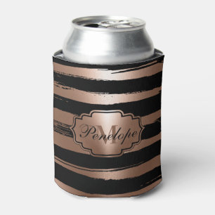 Rose Gold Brush Stripes Can Cooler