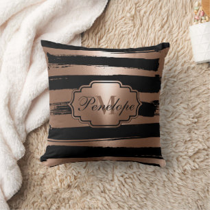 Rose Gold Brush Stripes Cushion