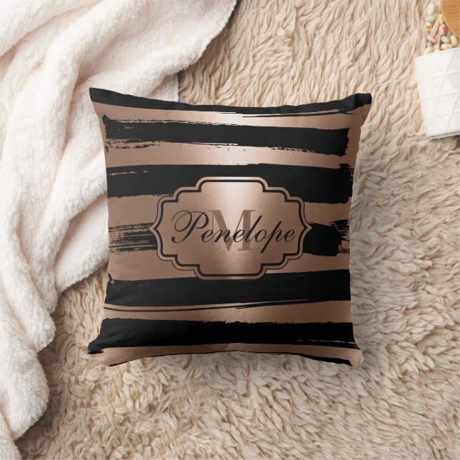 Rose Gold Brush Stripes Cushion (Blanket)