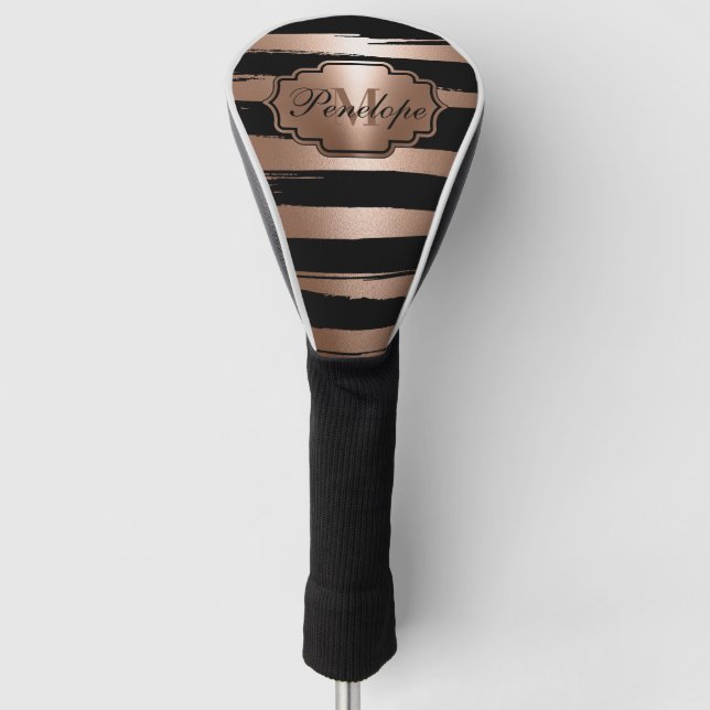 Rose Gold Brush Stripes Golf Head Cover (Front)