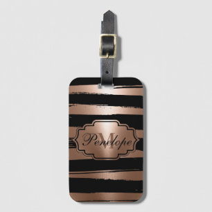 Rose Gold Brush Stripes Luggage Tag