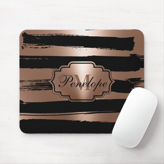 Rose Gold Brush Stripes Mouse Mat (With Mouse)