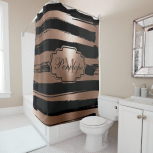 Rose Gold Brush Stripes Shower Curtain