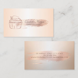 Rose Gold Brush Stroke Glitter Cupcake Business Card
