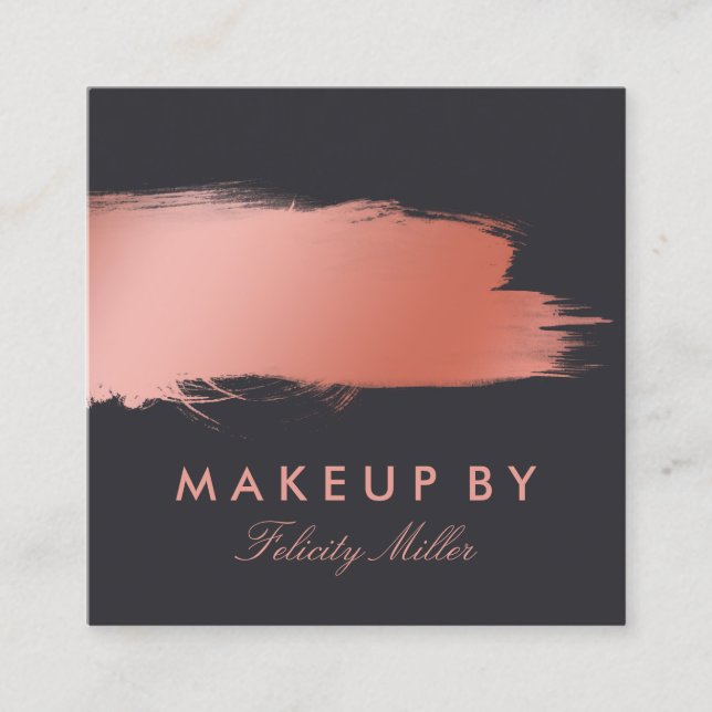 Rose Gold Brush Stroke Makeup Square Business Card (Front)