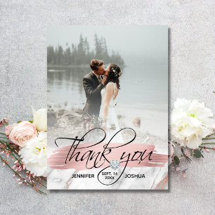 Rose Gold Brush Stroke Wedding Thank You 2 PHOTO Postcard