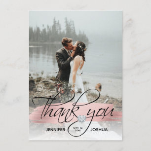 Rose Gold Brush Stroke Wedding Thank You   PHOTO Invitation