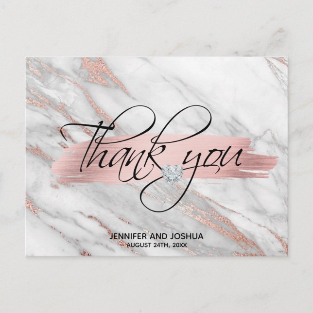Rose Gold Brush Stroke Wedding Thank You | PHOTO Postcard (Front)