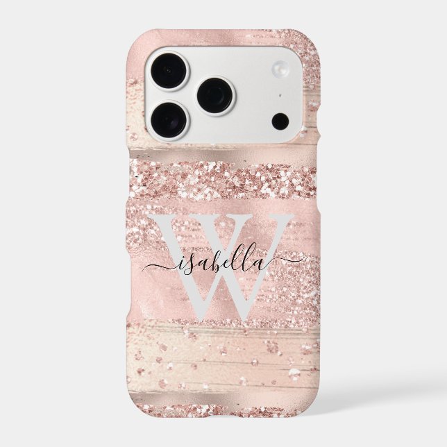 Rose Gold Brush Strokes Glitter Script Monogram Ca (Back)