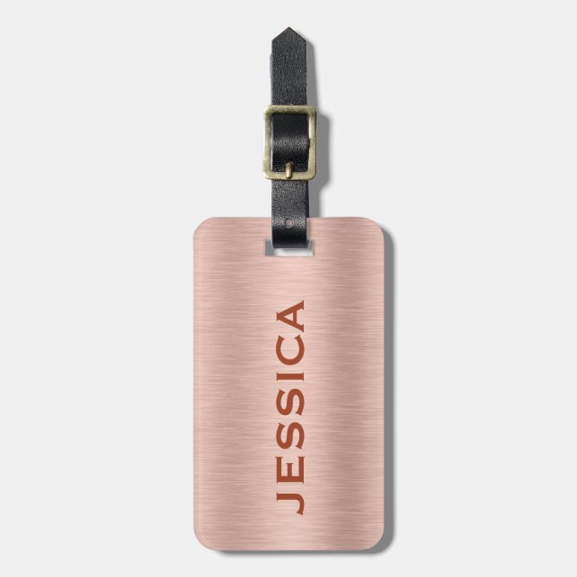 Rose-gold brushed aluminium texture luggage tag (Front Vertical)