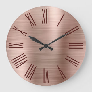 Rose Gold Brushed Foil Burgundy Roman Numerals Large Clock