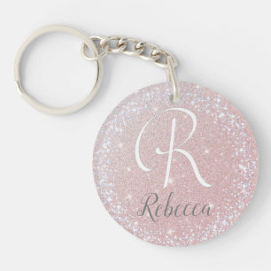Rose Gold Brushed Glitter Monogram Name Key Ring