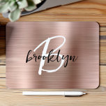 Rose Gold Brushed Metal Black White Monogram  Mouse Mat<br><div class="desc">This elegant personalised mouse pad features a monogram and first name in modern black and white script on a trendy rose gold brushed metal background.</div>