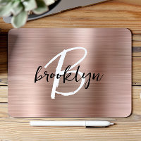 Rose Gold Brushed Metal Black White Monogram