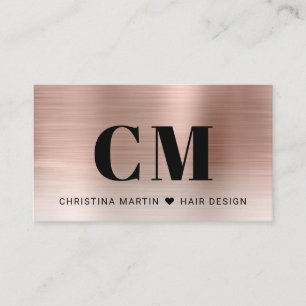 Rose Gold Brushed Metal Bold Typography Monogram  Business Card