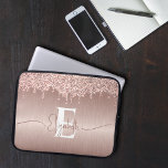 Rose Gold Brushed Metal Glitter Drips Monogrammed Laptop Sleeve<br><div class="desc">Dress your tech in elegance with our Rose Gold Brushed Metal Glitter Drips Monogrammed Laptop Sleeve! Personalise your sleeve with a white monogram against a backdrop of rose gold glitter dripping onto brushed metal. This fusion of style and texture adds a touch of glamour to your laptop protection. Elevate your...</div>