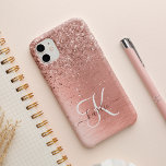 Rose Gold Brushed Metal Glitter Monogram Name<br><div class="desc">Easily personalize this trendy chic phone case design featuring pretty rose gold sparkling glitter on a rose gold brushed metallic background.</div>