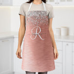 Rose Gold Brushed Metal Glitter Monogram Name Apron<br><div class="desc">Easily personalise this trendy chic aprons design featuring pretty silver sparkling glitter on a rose gold brushed metallic background.</div>