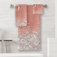 Rose Gold Brushed Metal Glitter Monogram Name