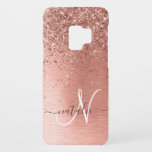 Rose Gold Brushed Metal Glitter Monogram Name Case-Mate Samsung Galaxy S9 Case<br><div class="desc">Easily personalise this trendy chic phone case design featuring pretty rose gold sparkling glitter on a rose gold brushed metallic background.</div>