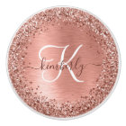 Rose Gold Brushed Metal Glitter Monogram Name