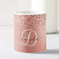 Rose Gold Brushed Metal Glitter Monogram Name