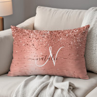 Rose Gold Brushed Metal Glitter Monogram Name