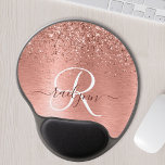 Rose Gold Brushed Metal Glitter Monogram Name Gel Mouse Mat<br><div class="desc">Easily personalise this trendy chic mouse pad design featuring pretty rose gold sparkling glitter on a rose gold brushed metallic background.</div>
