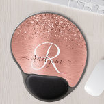 Rose Gold Brushed Metal Glitter Monogram Name Gel Mouse Mat<br><div class="desc">Easily personalise this trendy chic mouse pad design featuring pretty rose gold sparkling glitter on a rose gold brushed metallic background.</div>