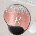 Rose Gold Brushed Metal Glitter Monogram Name Gel Mouse Mat<br><div class="desc">Easily personalise this trendy chic mouse pad design featuring pretty silver sparkling glitter on a rose gold brushed metallic background.</div>