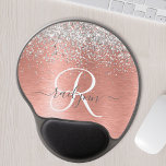 Rose Gold Brushed Metal Glitter Monogram Name Gel Mouse Mat<br><div class="desc">Easily personalise this trendy chic mouse pad design featuring pretty silver sparkling faux glitter on a rose gold brushed metallic background.</div>