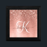 Rose Gold Brushed Metal Glitter Monogram Name Gift Box<br><div class="desc">Easily personalise this trendy chic gift box design featuring pretty rose gold sparkling glitter on a rose gold brushed metallic background.</div>