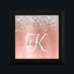 Rose Gold Brushed Metal Glitter Monogram Name Gift Box<br><div class="desc">Easily personalise this trendy chic gift box design featuring pretty silver sparkling glitter on a rose gold brushed metallic background.</div>