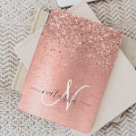 Rose Gold Brushed Metal Glitter Monogram Name iPad Air Cover<br><div class="desc">Easily personalise this trendy chic ipad cover design featuring pretty rose gold sparkling glitter on a rose gold brushed metallic background.</div>