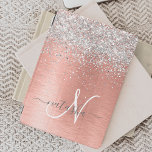 Rose Gold Brushed Metal Glitter Monogram Name iPad Air Cover<br><div class="desc">Easily personalise this trendy chic ipad cover design featuring pretty silver sparkling glitter on a rose gold brushed metallic background.</div>